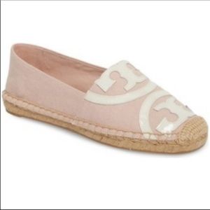 Tory Burch Pink and White Logo Espadrille